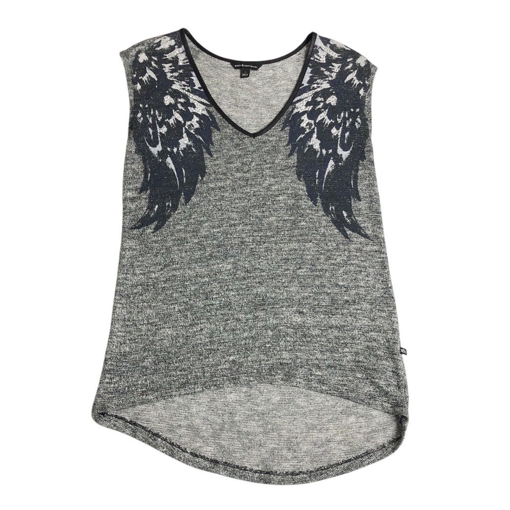 Y2K Rock & Republic Wings Rhinestone Top Women M Gray Grunge Mall Goth Knit Tank